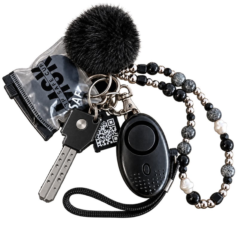 Porte-clé anti-agression My Self Key, avec son bouton SOS et sa plaque QR Code d'urgence
